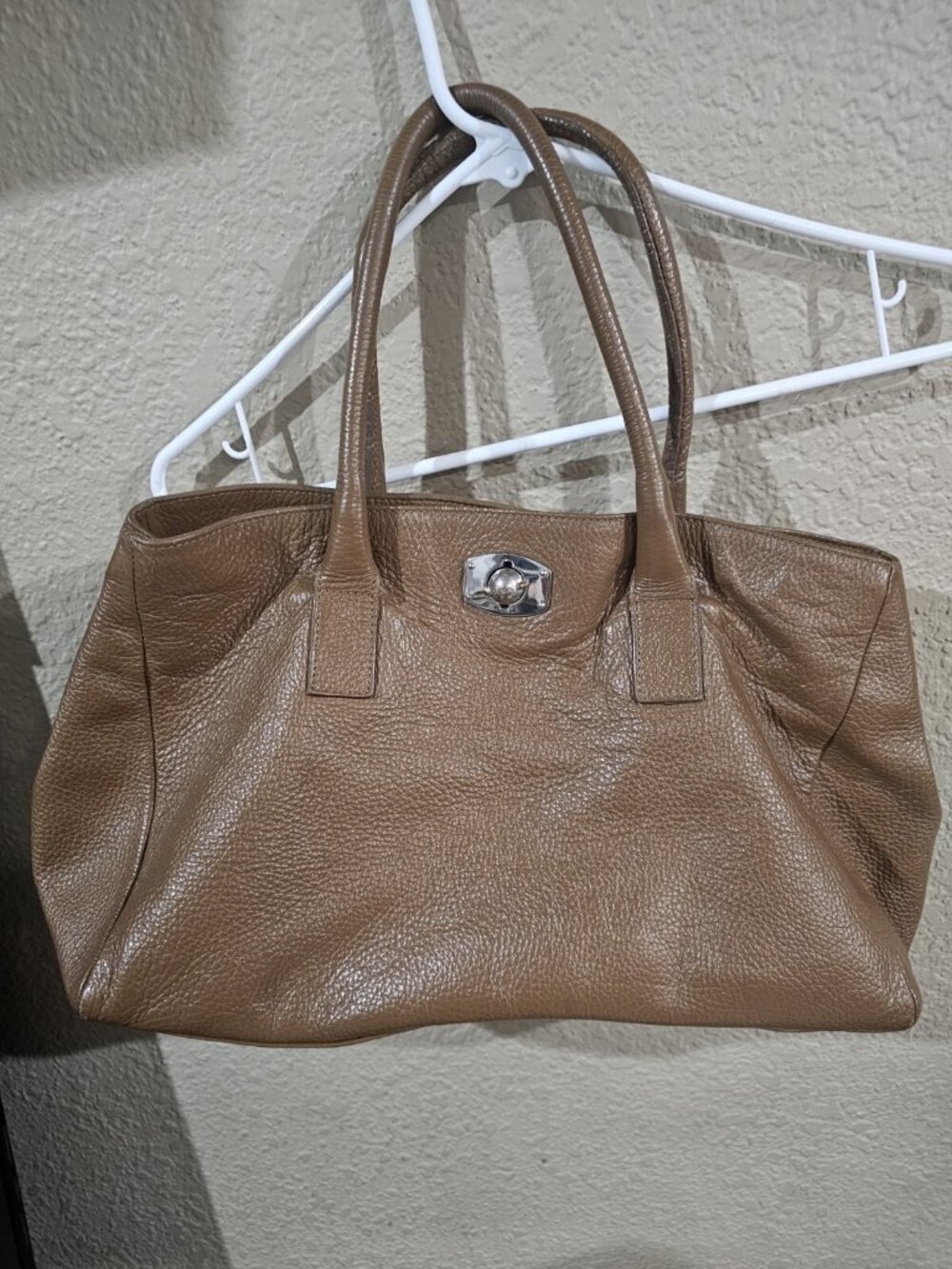 Furla Soft Brown Pebbled Leather Tote Shoulder Bag Hobo Purse